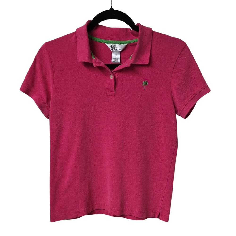 Lilly Pulitzer Hot Pink Polo Shirt Womens Size Medium